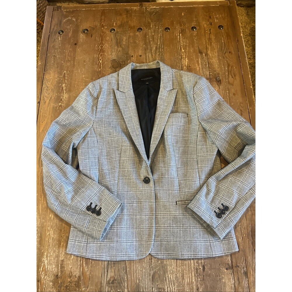 Banana Republic Women's Gray Plaid One-Button Notch Blazer Jacket Size 12